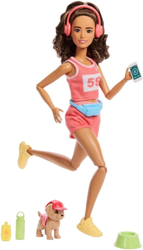 Boneca Barbie Corredora do Bem-Estar com Pet Made to Move e 9 Acessórios Mattel JNM28