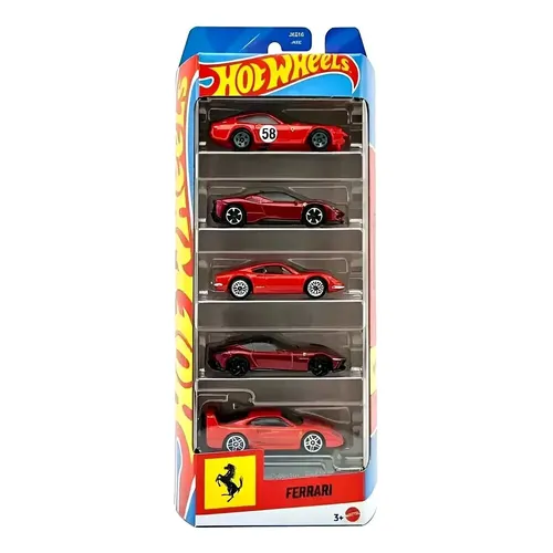 Hot Wheels Colecionável Ferrari 5-Pack com 5 Carrinhos 1:64 Mattel JLN12 – Rosso Ferrari